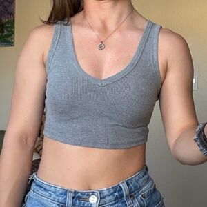 Gray V-Neck Cropped Tank